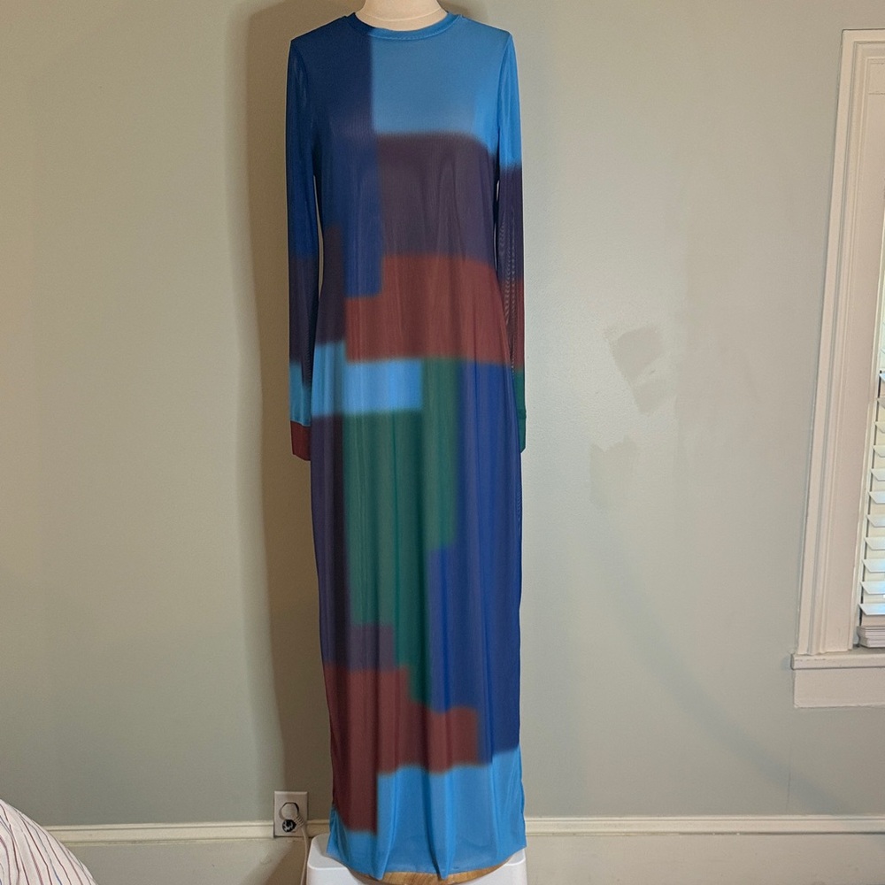 AFRM XL Colorblock Mesh Column Maxi Dress
